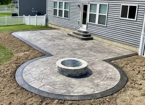 Stamped concrete patio with decorative border